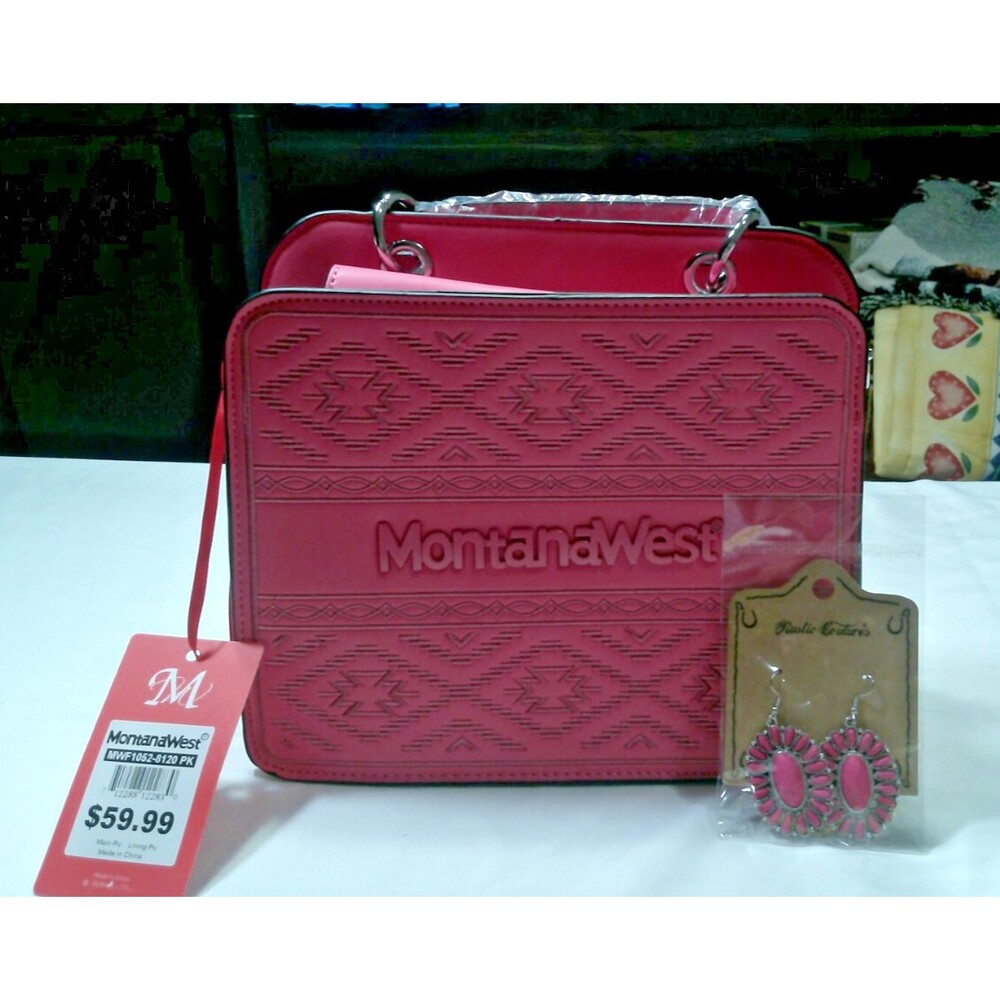 Pink Montana West Embroidered Aztec Tote Bag w/ Coin bag, Earings, Shoulder Strp - Picture 2 of 14